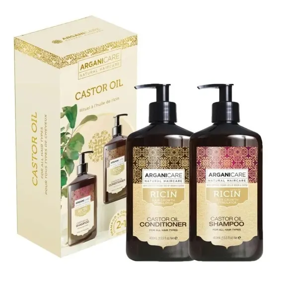 Set Sampon & Balsam cu ulei de ricin pentru stimularea cresterii parului, 2x400ml, Arganicare