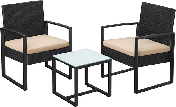 Set scaune si masa de cafea de gradina, Songmics, Bej, GGF010M05