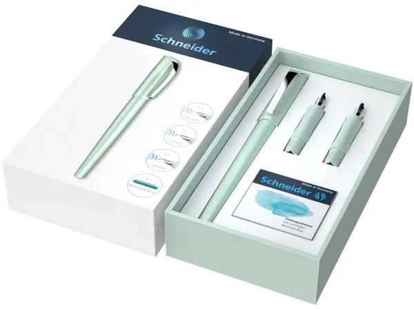 Set Schneider Callissima stilou caligrafie cu 2 capete de scriere si 6 rezerve cerneala,corp Verde Menta