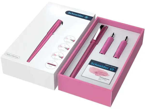Set Schneider Callissima stilou caligrafie cu 2 capete de scriere si 6 rezerve cerneala,corp Roz