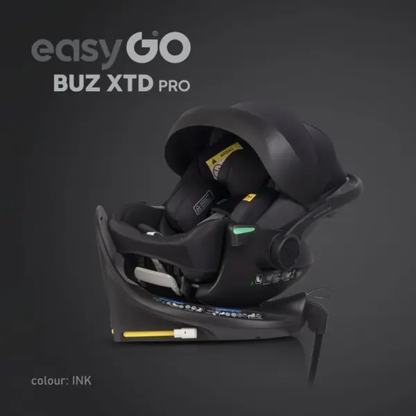 Set scoica auto reclinabila si baza isofix rotativa EasyGo Buz XTD Pro Ink i-Size, omologat R129, pentru copii de 40-87 cm