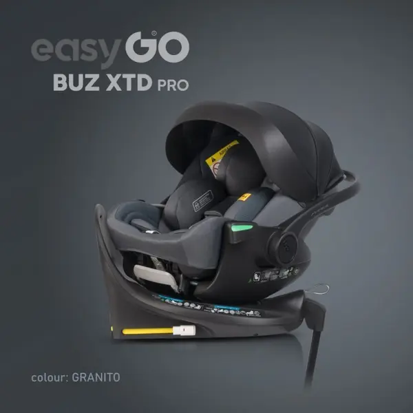 Set scoica auto reclinabila si baza isofix rotativa EasyGo Buz XTD Pro Granito i-Size, omologat R129, pentru copii de 40-87 cm