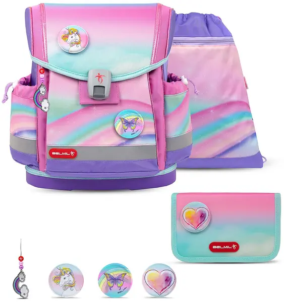 Set școlar Belmil - Dreamland, Ghiozdan, penar, sac si 3 insigne