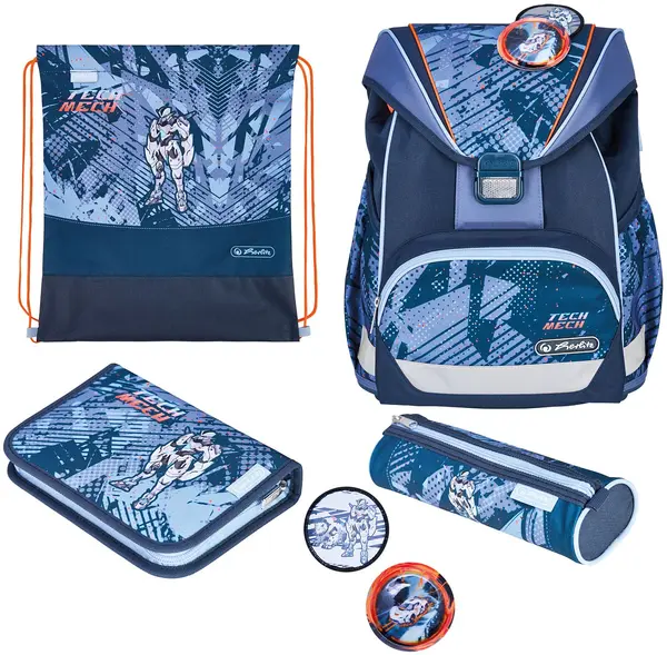 Set școlar Herlitz UltraLight Plus - TechMech, ghiozdan două penare și un săculeț