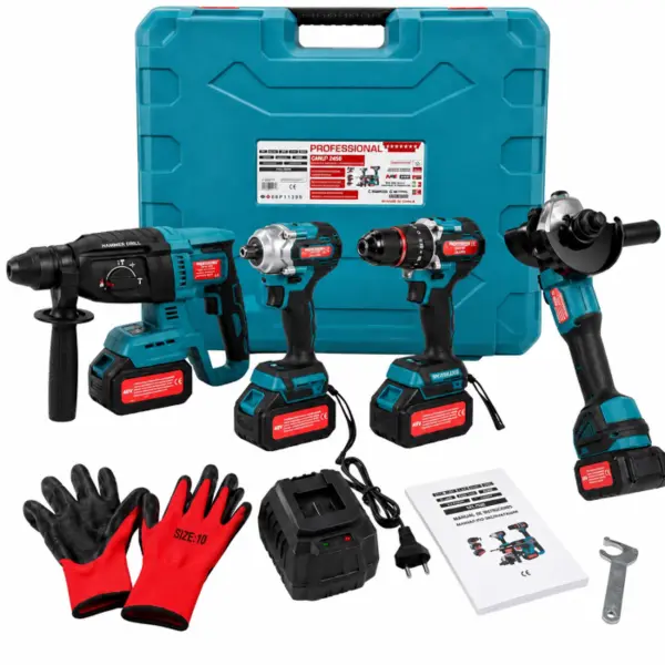 Set scule electrice 4in1 ALTAI, Pistol de Impact, Ciocan Rotopercutor, Masina de Gaurit cu impact si Polizor Unghiular - Flex, Geanta de transport