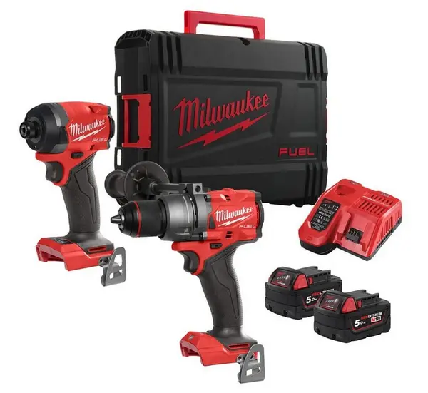 Set scule Milwaukee M18 FPP2A3-502X pentru gaurit si insurubat, 2x acumulatori 5Ah, cutie inclusa, 4933480873