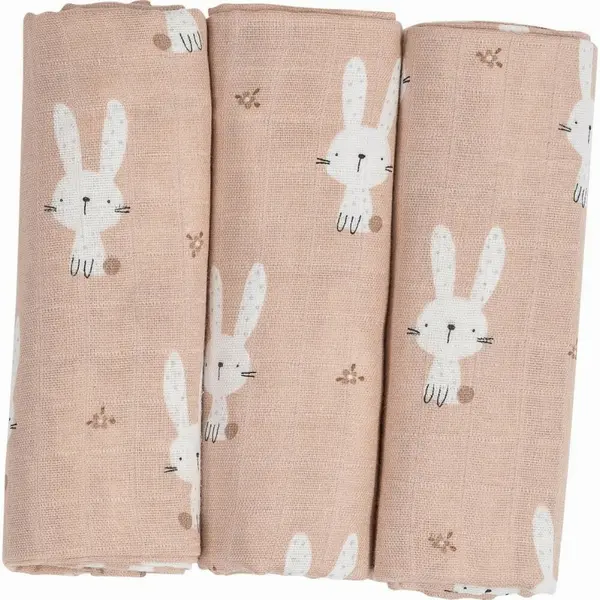 Set scutece pentru bebeluși Bubaba - Iepuraș, 3 bucăți, 80 x 80 cm