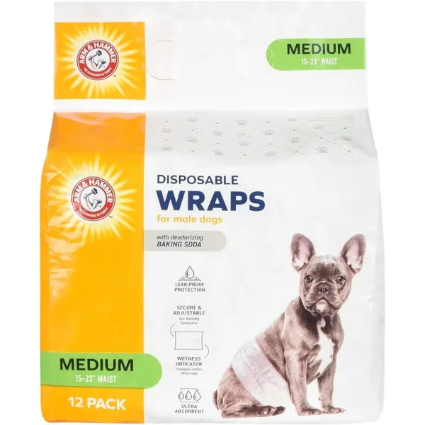 Set Scutece pentru Caini Masculi, Arm & Hammer, cu Bicarbonat de Sodiu, Ultra-Absorbante, Marime Medie, 12 buc