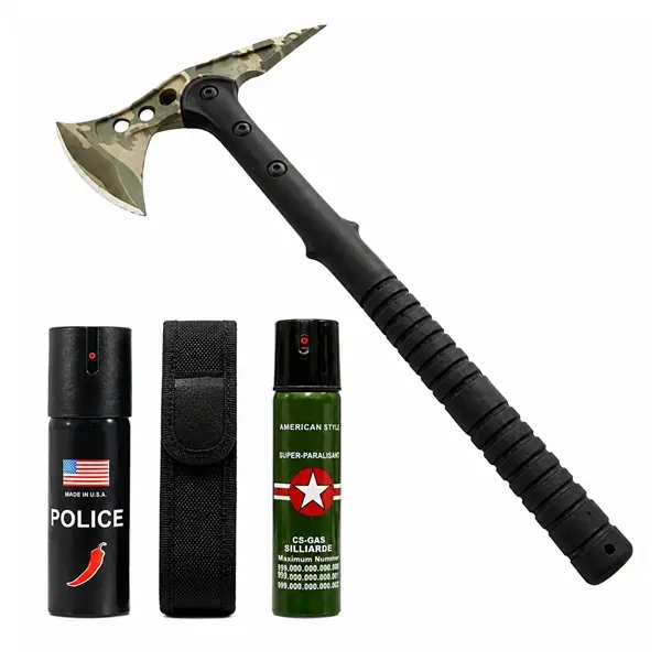 Set secure supravieturire, spray autoaparare si spray chili DEPOX , otel inoxidabil, 40 cm 60 ml 60 ml, teaca inclusa