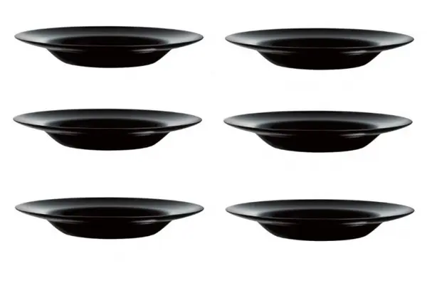 Set servire 6 farfurii rotunde, Opal, Negru, 28 cm