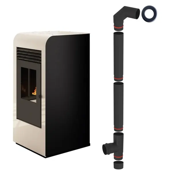 Set soba pe peleti conectare calorifere + kit piese de racordate 9,5kW alba