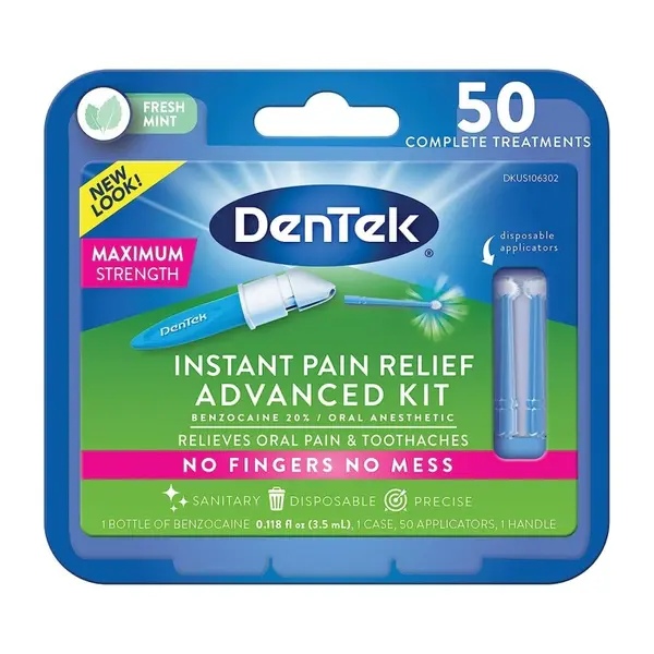 Set Solutie Analgezica, Dentek, Instant Relief, pentru Calmarea Durerilor din Urma Iritatiilor Bucale, 1x Solutie, 1x Aplicator,