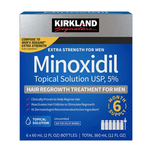 Set Solutie, Kirkland Signature, Minoxidil 5%, Tratament Impotriva Caderii Parului, Pipeta Inclusa, 6x 60ml