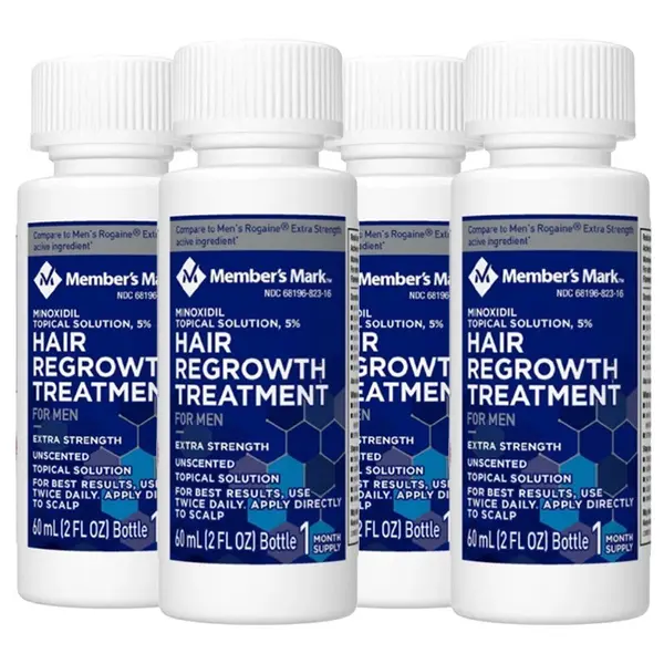 Set Solutie, Member Mark, Minoxidil 5%, Tratament Impotriva Caderii Parului, pentru Barbati, Pipeta Inclusa, 4x 60ml