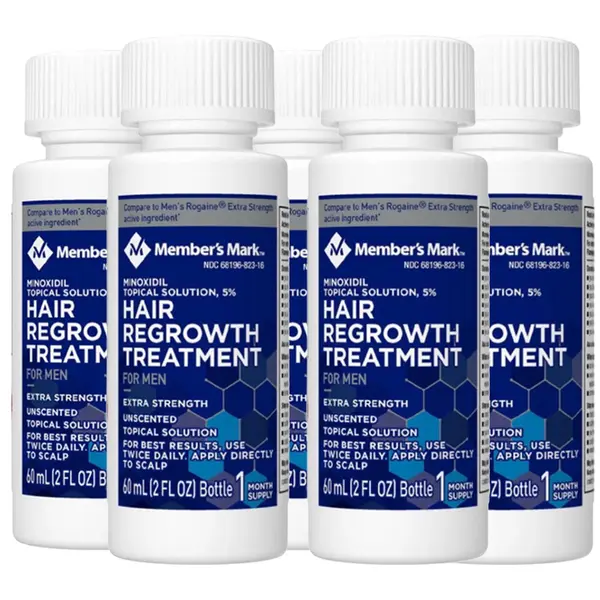 Set Solutie, Member's Mark, Minoxidil 5%, Tratament Impotriva Caderii Parului, pentru Barbati, Pipeta Inclusa, 5x 60ml