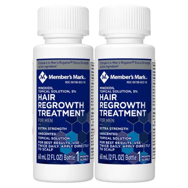 Set Solutie, Member's Mark, Minoxidil 5%, Tratament Impotriva Caderii Parului, pentru Barbati, Pipeta Inclusa, 2x 60ml