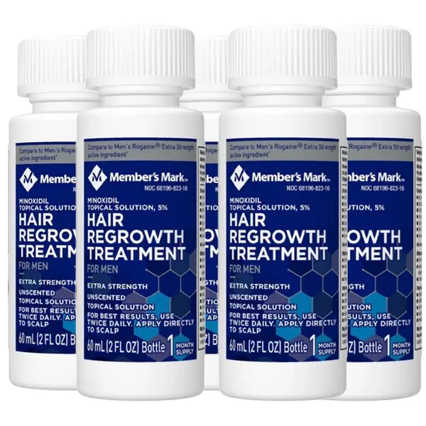 Set Solutie, Member's Mark, Minoxidil 5%, Tratament Impotriva Caderii Parului, pentru Barbati, Pipeta Inclusa, 5x 60ml