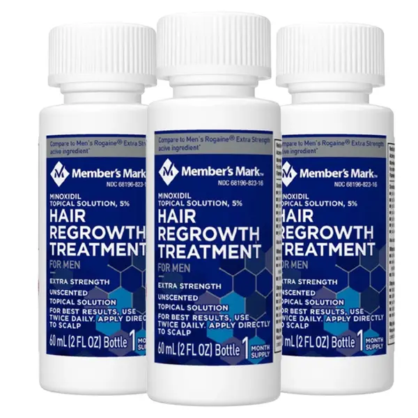 Set Solutie, Member's Mark, Minoxidil 5%, Tratament Impotriva Caderii Parului, pentru Barbati, Pipeta Inclusa, 3x 60ml