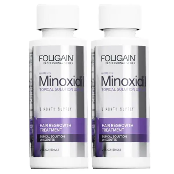 Set Solutie pentru Cresterea Parului, Foligain, Minoxidil 2%, Pipeta Inclusa, 2x 60ml