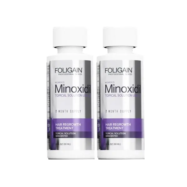 Set Solutie pentru Cresterea Parului, Foligain, Minoxidil 2%, Pipeta Inclusa, 2x 60ml