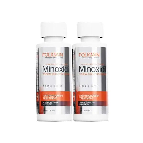 Set Solutie pentru Cresterea Parului, Foligain, Minoxidil 5%, Pipeta Inclusa, 2x 60ml