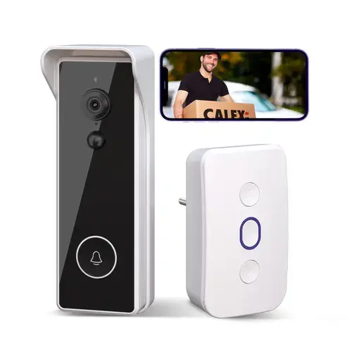 Set Sonerie video Calex Smart 2K cu difuzor wireless, WiFi, Negru