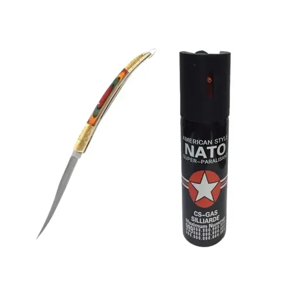 Set spray cu piper si cutit model spaniol 15 cm, auto-aparare, 90 ml