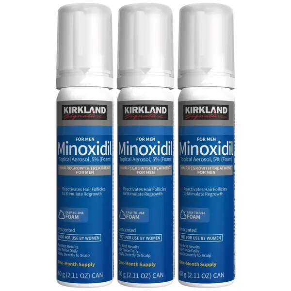 Set Spuma, Kirkland Signature, Minoxidil 5%, Tratament Impotriva Caderii Parului, 3x 60ml