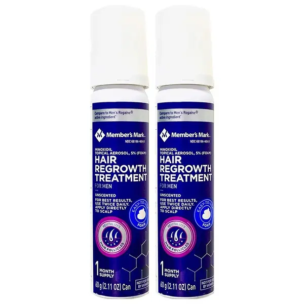 Set Spuma, Member's Mark, Minoxidil 5%, Tratament Impotriva Caderii Parului, pentru Barbati, fara Parfum, 2x 60ml
