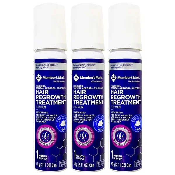 Set Spuma, Member's Mark, Minoxidil 5%, Tratament Impotriva Caderii Parului, pentru Barbati, fara Parfum, 3x 60ml