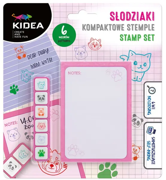 Set ștampile Kidea - Animale, 6 culori + caiet
