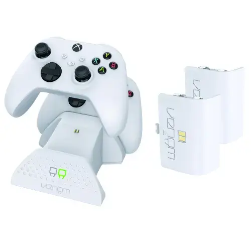 Set statie dubla de incarcare, 2 Baterii reincarcabile, Venom, VS2871, Compatibilitate Xbox One, Xbox Seriile S & X, 850 mAh, Alb