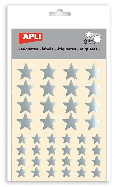 Set stickere APLI - Stele argintii, stralucitoare, 3 file