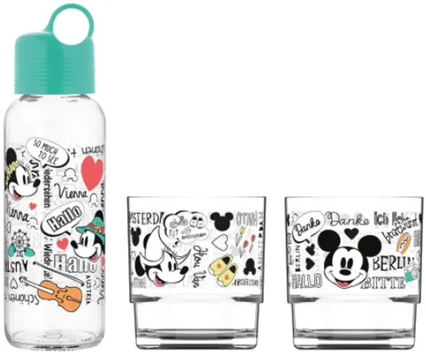 Set sticla si 2 pahare Disney - verde
