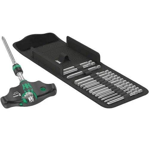 Set surubelnita cu maner in T cu 16 biti, 1/4inch, Wera Kraftform Kompakt 400 RA