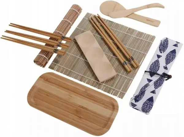 Set sushi Kinghoff - KH 1704, 11 piese, 100% bambus, maro