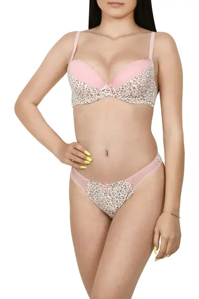 Set sutien cu chilot, imprimeu leopard, roz