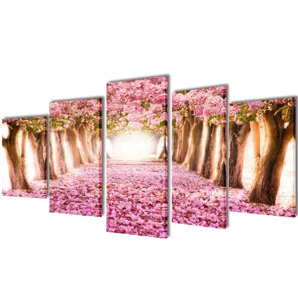 Set tablouri pe panza, imprimeu ciresi infloriti, 200x100 cm