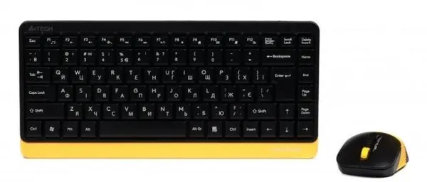Set tastatură și mouse A4Tech - Fstyler FG1110, wireless, negru/galben