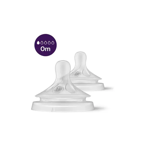 Set tetine, Philips Avent, Natural Response, 2 buc, Cu debit 1 (lent), 0 luni, Transparent