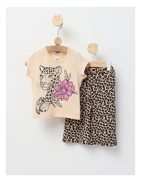Set tigrat cu floricica model crem