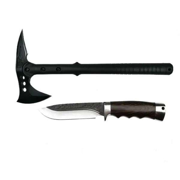 Set Topor Pirate Skull, 39 cm si Cutit Bohemian Blade, 23 cm, DEPOX , otel inoxidabil, teaca inclusa