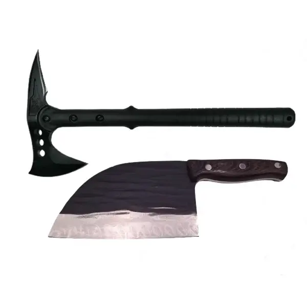 Set Topor Pirate Skull, 39 cm si Cutit Wave Blade, 30 cm, DEPOX , otel inoxidabil, negru