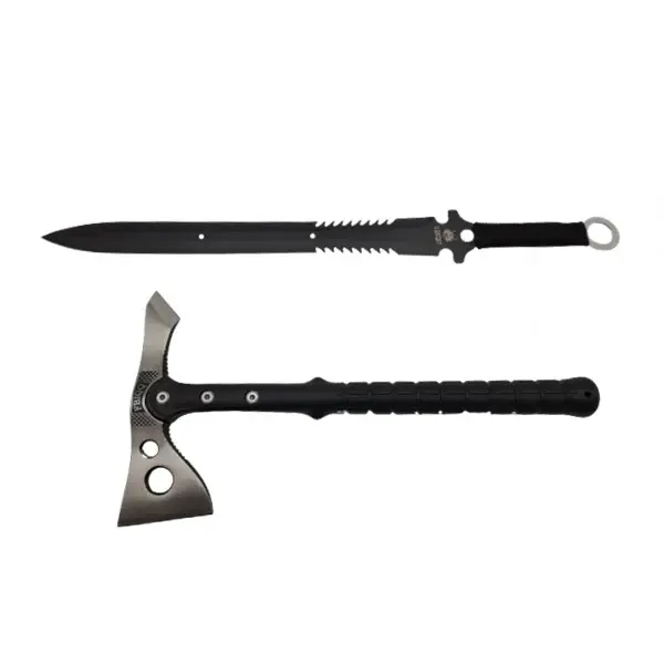 Set topor si sabie de vanatoare, DEPOX , argintiu, 38 cm, teaca inclusa