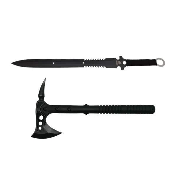 Set topor si sabie de vanatoare, DEPOX , otel inoxidabil, negru, 39 cm