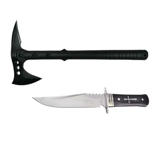 Set Topor Survivor 39 cm si Cutit de vanatoare 28 cm , DEPOX , negru ,husa inclusa