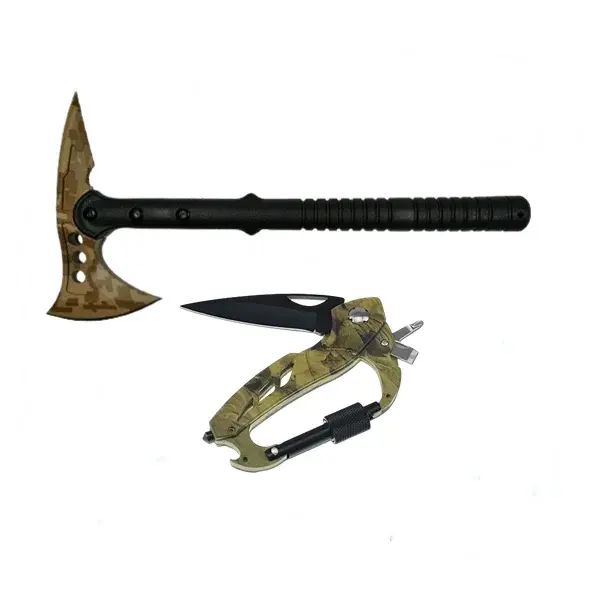Set Topor Survivor, Desert Camo si Carabina multifunctionala 6 in 1, DEPOX, 39 cm