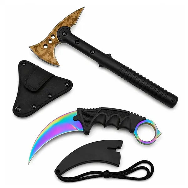 Set topor survivor si cutit karambit, Rainbow Star, DEPOX , 39 cm 18.5 cm, multicolor