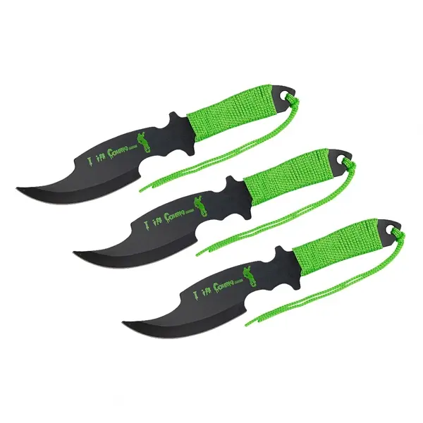 Set trei cutite de aruncare, verde, 19 cm , otel , husa inclusa