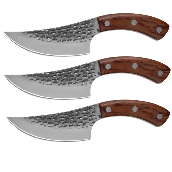 Set trei cutite macelarie DEPOX , lucrate manual, 24.5 cm, maro, teaca piele inclusa